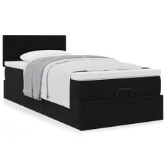 Cadre de lit ottoman avec matelas noir 90x200 cm velours