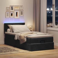 Cadre de lit ottoman avec matelas noir 90x200 cm velours