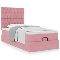 Cadre de lit ottoman avec matelas rose 100x200 cm velours