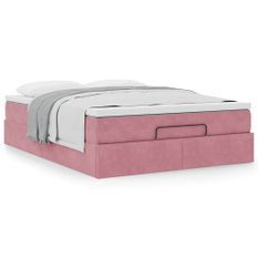 Cadre de lit ottoman avec matelas rose 140x190 cm velours