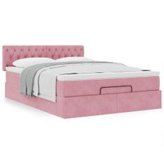 Cadre de lit ottoman avec matelas rose 140x190 cm velours