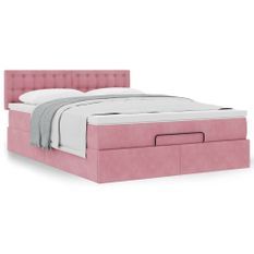 Cadre de lit ottoman avec matelas rose 140x190 cm velours