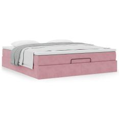 Cadre de lit ottoman avec matelas rose 180x200 cm velours