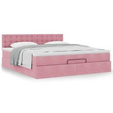 Cadre de lit ottoman avec matelas rose 180x200 cm velours