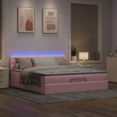 Cadre de lit ottoman avec matelas rose 180x200 cm velours
