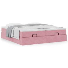 Cadre de lit ottoman avec matelas rose 200x200 cm velours