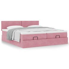 Cadre de lit ottoman avec matelas rose 200x200 cm velours
