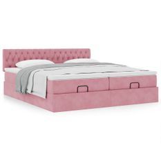 Cadre de lit ottoman avec matelas rose 200x200 cm velours