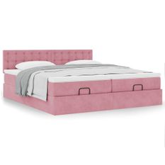 Cadre de lit ottoman avec matelas rose 200x200 cm velours