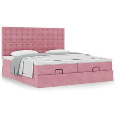 Cadre de lit ottoman avec matelas rose 200x200 cm velours