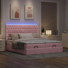 Cadre de lit ottoman avec matelas rose 200x200 cm velours