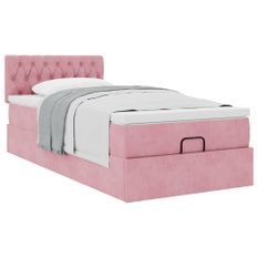 Cadre de lit ottoman avec matelas rose 80x200 cm velours