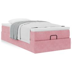 Cadre de lit ottoman avec matelas rose 90x190 cm velours