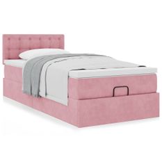 Cadre de lit ottoman avec matelas rose 90x190 cm velours