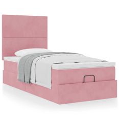 Cadre de lit ottoman avec matelas rose 90x190 cm velours