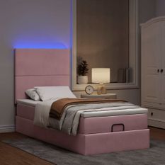 Cadre de lit ottoman avec matelas rose 90x190 cm velours