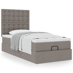 Cadre de lit ottoman avec matelas taupe 100x200 cm tissu