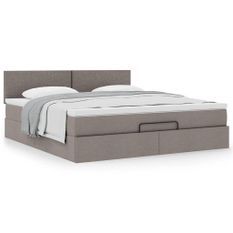 Cadre de lit ottoman avec matelas taupe 160x200 cm tissu