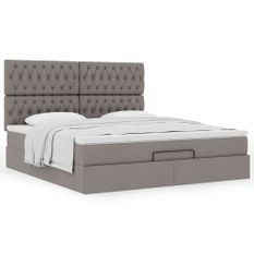 Cadre de lit ottoman avec matelas taupe 160x200 cm tissu