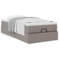 Cadre de lit ottoman avec matelas taupe 90x190 cm tissu