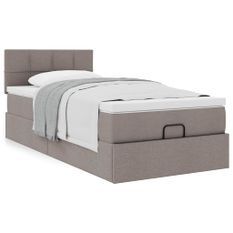 Cadre de lit ottoman avec matelas taupe 90x200 cm tissu