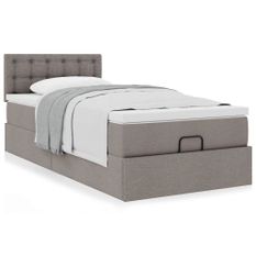 Cadre de lit ottoman avec matelas taupe 90x200 cm tissu