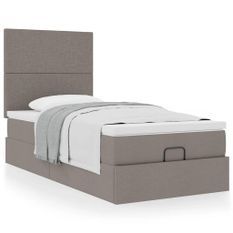 Cadre de lit ottoman avec matelas taupe 90x200 cm tissu