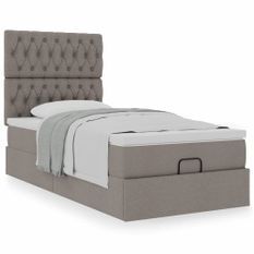 Cadre de lit ottoman avec matelas taupe 90x200 cm tissu