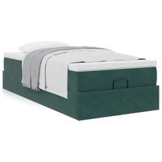 Cadre de lit ottoman avec matelas vert foncé 100x200 cm velours