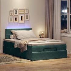 Cadre de lit ottoman avec matelas vert foncé 120x190 cm velours