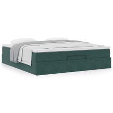 Cadre de lit ottoman avec matelas vert foncé 160x200 cm velours