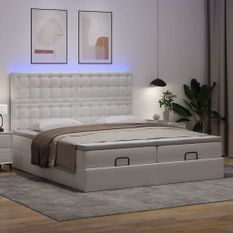 Cadre de lit ottoman et matelas blanc pur 200x200cm similicuir