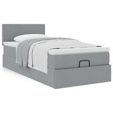 Cadre de lit ottoman et matelas gris clair 100x200 cm tissu