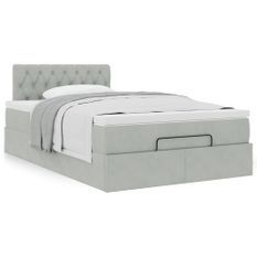 Cadre de lit ottoman et matelas gris clair 120x200 cm velours