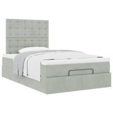 Cadre de lit ottoman et matelas gris clair 120x200 cm velours