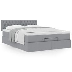 Cadre de lit ottoman et matelas gris clair 140x200 cm tissu