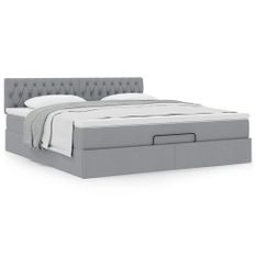 Cadre de lit ottoman et matelas gris clair 180x200 cm tissu