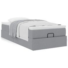 Cadre de lit ottoman et matelas gris clair 90x190 cm tissu