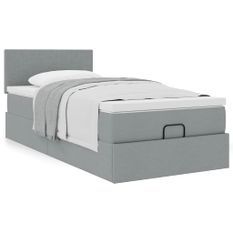 Cadre de lit ottoman et matelas gris clair 90x190 cm tissu