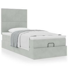 Cadre de lit ottoman et matelas gris clair 90x190 cm velours