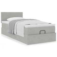Cadre de lit ottoman et matelas gris clair 90x200 cm velours