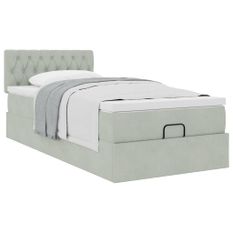 Cadre de lit ottoman et matelas gris clair 90x200 cm velours