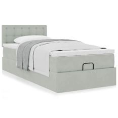 Cadre de lit ottoman et matelas gris clair 90x200 cm velours