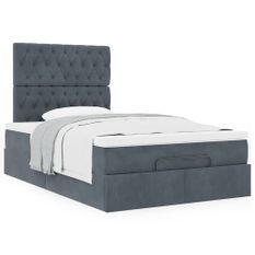 Cadre de lit ottoman et matelas gris foncé 120x200 cm velours