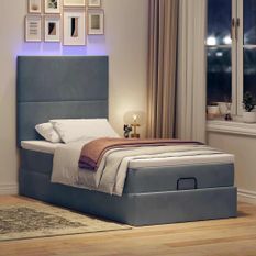 Cadre de lit ottoman et matelas gris foncé 90x200 cm velours