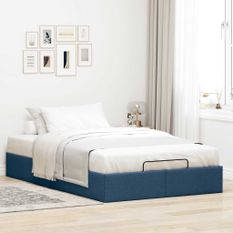Cadre de lit ottoman sans matelas bleu 120x200 cm tissu