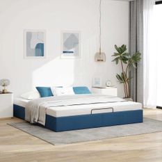 Cadre de lit ottoman sans matelas bleu 180x200 cm tissu