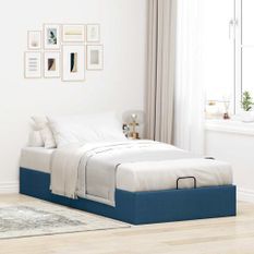 Cadre de lit ottoman sans matelas bleu 90x200 cm tissu