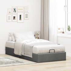 Cadre de lit ottoman sans matelas gris foncé 100x200 cm tissu