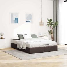 Cadre de lit ottoman sans matelas marron foncé 140x200 cm tissu